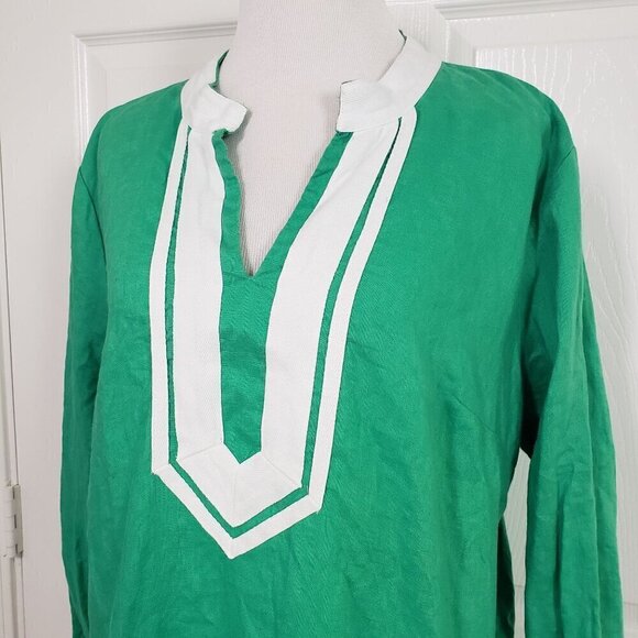Crown & Ivy Linen Tunic Green Preppy Lightweight Womens Size Large - Picture 2 of 10